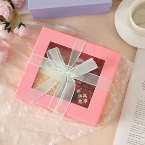 Square Clear Window Floral Gift Box Organza Bow Decor Recycled Materials Matte Finish for Wedding Baby Shower Party Favor Gifts