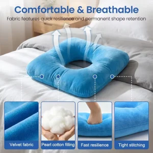 Square Coccyx Fracture Cushion with Velvet Cloth Pearl Cotton for Tailbone Relief Post Surgery Rehab Therapy (42x42cm)