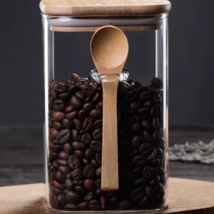 Square Crystal Glass Jars with Round Bamboo Lid Food Grade Airtight Storage Box for Dry Goods Tea and Candy Canister Label Sticker