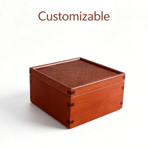 Square Flip-Top Bamboo & Wood Gift Box with Woven Mat Lid
