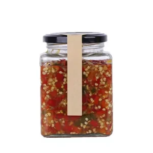 Square Glass Food Storage Jar 200ml 280ml 380ml 500ml 730ml with Black Screw Lid for Honey Jam Pickle Chili Sauce Canning