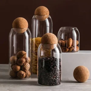 Square High Borosilicate Glass Sealed Jar with Cork Stopper Large Capacity for Tea Nut Coffee Snack Candy Storage