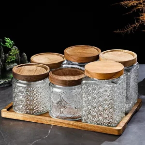 Square Household Storage Glass Jar Nut Tea Flower Storage Bottle