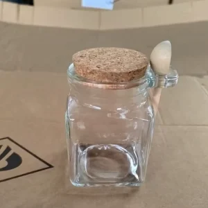 Square and Round Glass Pudding Cup With Wooden Cork Airtight Wide Mouth 100ml 250ml 350ml Bath Salt Jar Glass Bamboo Lid