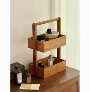 Standing 2 Layers Natural Solid Wood Table Corner Caddy Holder Perfume Storage Organizer Accessory Display Racks for Home Hotel