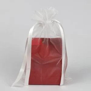 Stock Candy Colored Organza Drawstring Pouches Custom Print Jewelry Packaging Mesh Organza Bags