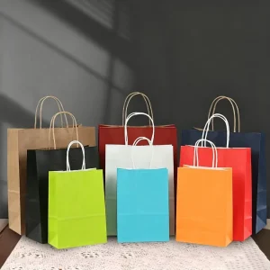 Stock Custom Classic Recyclable Kraft Paper Bags Twisted Handles Offset Printed Laminated Glasses Packaging Business