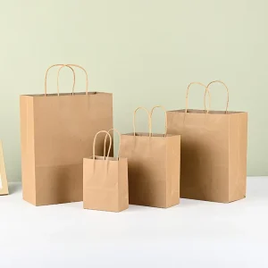 Stock Degradable Kraft Paper Tote Bags Custom Logo Offset Printing Shopping Bags Apparel Wedding Gifts Festival Cakes Packaging