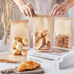 Stock Manufacturer Food Grade CPP Plastic Kraft Paper Moisture Proof Silk Screen Printed Stand up Pouch Reusable Window Snack
