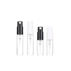 Stock Perfume Sample Packaging 2ml 3ml Glass Bottle with Snap on Plastic Sprayer