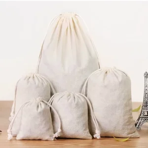 Stocked Natural Cotton Drawstring Pouches Multiple Sizes Custom Logo Printed Gift Packaging Cotton Dust Bags