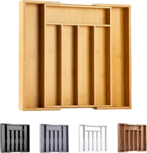 Storage Box Kitchen Drawer Storage Box Expandable Bamboo Tableware Rack Tableware Tray Suitable for Kitchen Utensils