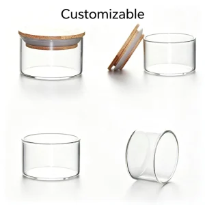 Straight Glass Packaging Jar with Bamboo Lid Clear Straight Glass Packaging Jar with Wood Lid