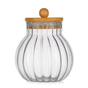 Striped Storage Food Grade Glass Jars with Bamboo Lid Transparent Sealed for Jelly Honey Jam Customizable Glass Jar