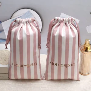 Striped Velvet Bottle Skin Care Drawstring Dust Pouch Velvet Drawstring Bag With Custom Logo