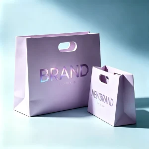 Sturdy Recyclable Luxury Die Cut Handle Paperboard Bag with Ribbon Customizable Gold Stamp Design for Retail & Restaurant Use
