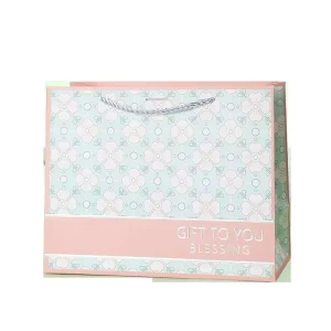 Summer Fresh Embossed Biodegradable Large Paper Gift Bag with Cotton Rope Handle and Ribbon for Birthday Candle Craft Packaging