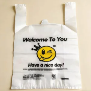 Supermarket Grocery Transparent PE T shirt Bags with Vest Handle Bio Degradable Custom Logo