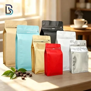 Supplier Food Grade Plastic Bags Gravure Printed Multip color Flat Bottom Coffee Bag with Valve and Zipper