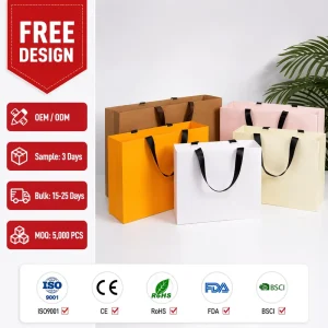 Sustainable Specialty Paper Bag Custom Print Logo No Waistline 1pc MOQ Die cut Handle Recyclable Art Paper Bags