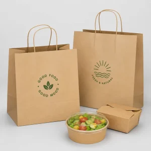 Sustainable Takeaway Paper Packaging Bags with Strong Custom Twisted Handles Kraft Paper Bags for Food Packaging