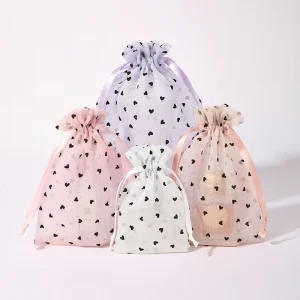 Sweet Heart Organza Drawstring Pouch Delicate Mesh Gift Bag for Bridal Showers Birthday Gifts Jewelry and Small Item Storage