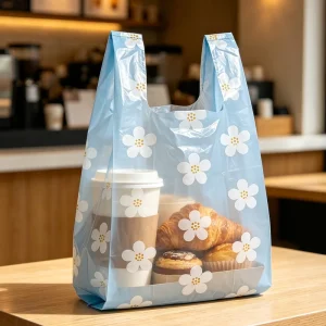 Sweet Light Blue Daisy Plastic T shirt Carry Bags Waterproof Vest Shopping Bags for Bakery Cake Dessert Snack
