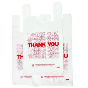 T Shirt Plastic Shopping Bags with Handles 11.5×6.25×21 Inch Print Thank You Grocery Retail Carry Out Bags