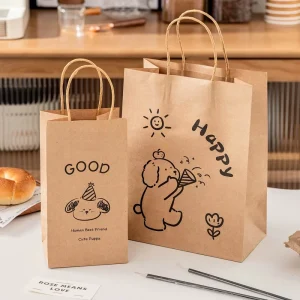 Take Away Food Packing Paper Bag Custom Recycle Brown Kraft Paper Bag With Your Own Logo