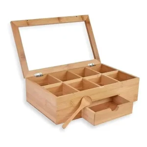 Tea Box Bag Storage Holder Organizer Bamboo Wood Chest Container with 8 Compartments and Drawer