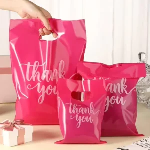 Thank You Bags Custom Logo Gravure Printed PE Die Cut Plastic Tote Bag with Handle Plastic Shopping Bags