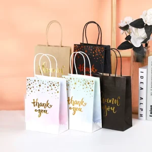 Thank You Kraft Paper Handle Bag with Recycled Materials for Promotion Treat Gift Sweet Packaging Business Birthday Party Decor
