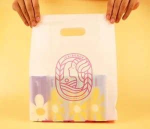 Thank You Plastic 100% Biodegradable Take Out Plastic Food Packaging Bags Thank You Shopping Bags with Handle for Gifts
