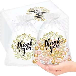 Thankful Organza Bag 13x18cm Printed Thank You logo Drawstring Organza Bag Reusable Pouch Use for Wedding Candies Gift Wrapping
