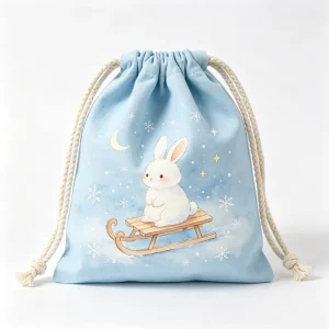 Thick Unbleached Natural Canvas Simple Drawstring Bag Cartoon Recyclable Washable Travel Shoe Dust Storage Sack for Garments