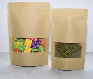 Thickened BOPP Plastic Bags Colorful Kraft Paper Window Stand up for Tea Dried Fruit Nuts Snacks Resealable Sealed