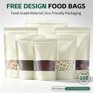 Thickened BOPP Plastic Bags Colorful Kraft Paper Window Stand up for Tea Dried Fruit Nuts Snacks Resealable Sealed