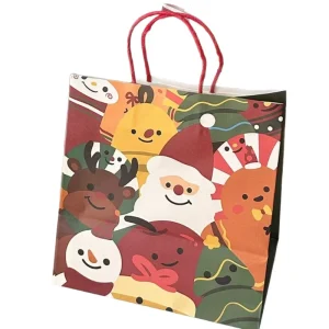 Thickened Hand Held Recyclable Luxury Kraft Paper Gift Bags with Christmas Deer Pattern for Candy Commercial Shopping