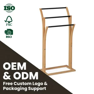 Three Layer Modern Bamboo Multifunctional Durable Bathroom Towel Holder Box Rack Freestanding Standing Type Ladder Stand Storage