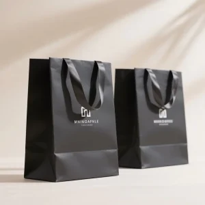 Top Quantity Black Paper Bag Shopping Elegant Bag Brand New Handle Tote Clothing Jewelry Gift Party Paper Bag With Ribbon Handle