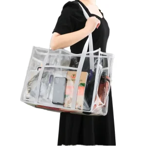 Transparent Beach Plastic Handbag Stadium Approved Clear Tote Bag Clear PVC Tote Grocery Shopping Bag