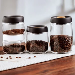 Transparent Crystal Round Glass Jars with Plastic Bamboo Cap for Coffee Beans Moisture-Proof Fresh-Keeping Food Storage Jar