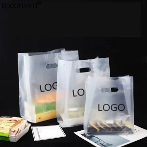 Transparent Frosted Poly Plastic Shopping Bags Bread Pack LDPE Bag Die-cut Plastic Bag with Handle