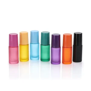 Transparent Glass Rollerball Essential Oil Bottles Model 84564 Plastic Caps Frosted Effect