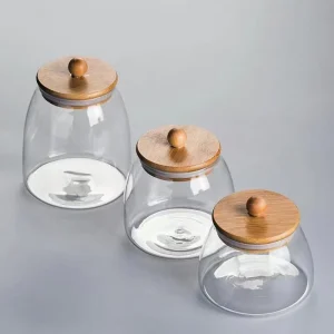 Transparent Glass Round Tea Canister Airtight Lid Storage Jar for Seasoning and Tea