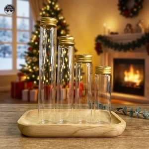 Transparent Glass Tube Jar with Black Aluminum Cap for Herbs Botanicals and Gift Sets