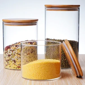 Transparent Handmade Food Storage Glass Jars with Bamboo Lid