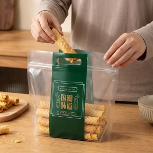 Transparent High Capacity Bread Packaging Handle Hold Plastic Zipper Bag