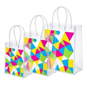 Transparent PVC Handle Bag Custom Logo Print Waterproof Reusable Shopping Tote for Festival Holiday Gift