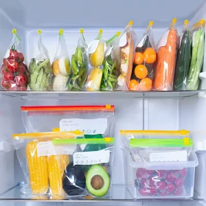 Transparent Plastic Zipper Bags Expandable Bottom Reusable BPA Free Microwave Safe Freezer Slider Bags for Frozen Food Storage